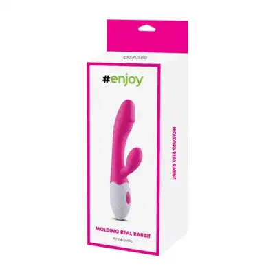 #Enjoy - Real G-Spot Rabbit Vibrator. Podwójny wibrator do stymulacji pochwy i łechtaczki, wyraźna żołądź i delikatne uwypuklenia to źródło satysfakcji