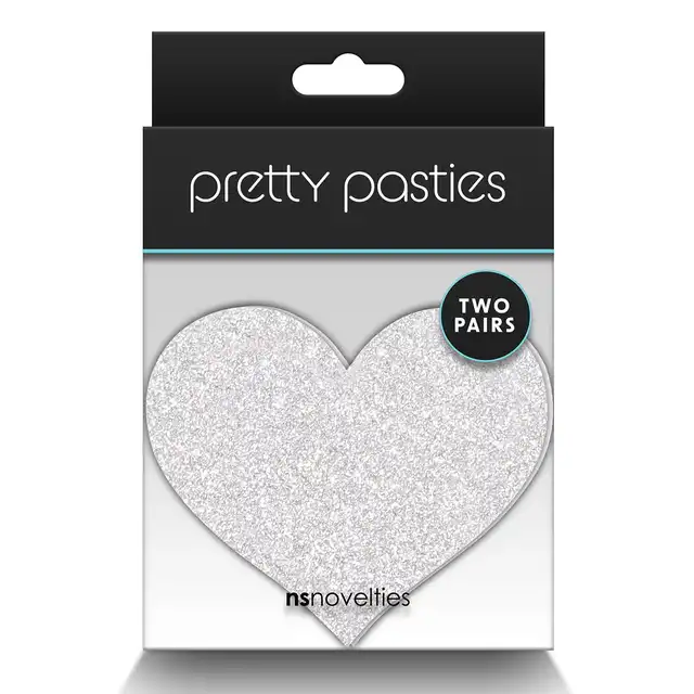 Pretty Pasties - Glitter Hearts Red &amp; Silver. Dwie pary naklejek na sutki w kształcie serduszek, czerwone i srebrne nasutniki z brokatem