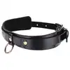 Sex &amp; Mischief - Orbit Day Collar. Elegancka czarna połyskująca obroża na szyję, połączenie luksusowej skóry ze złotymi dodatkami 