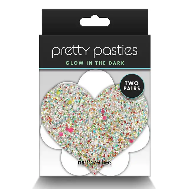 Pretty Pasties - Heart And Flower Glow In Dark. Dwie pary naklejek na sutki w dwóch kształtach, nasutniki świecące w ciemności