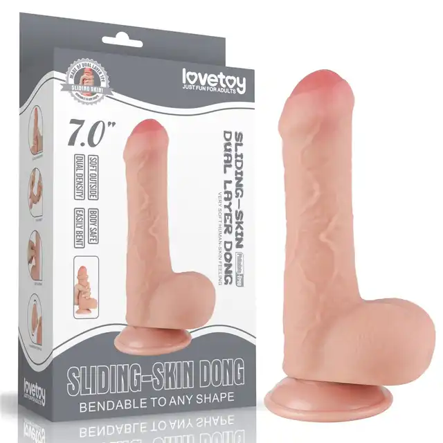 LoveToy - Sliding Skin Dual Layer Dong 7`. Elastyczne dildo o realistycznym designie z technologią podwójnej gęstości i mocną przyssawką