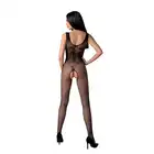 Passion - Bodystocking BS098 Black. Siateczkowy bodystocking z motywem kwiatowym na biuście i talii, podkreślenie sylwetki w zmysłowy sposób