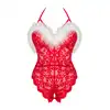 Livia Corsetti Collection - Santas Lace Lady L/XL. Mikołajkowe czerwone body z białym futerkiem i zmysłowym otwartym krokiem