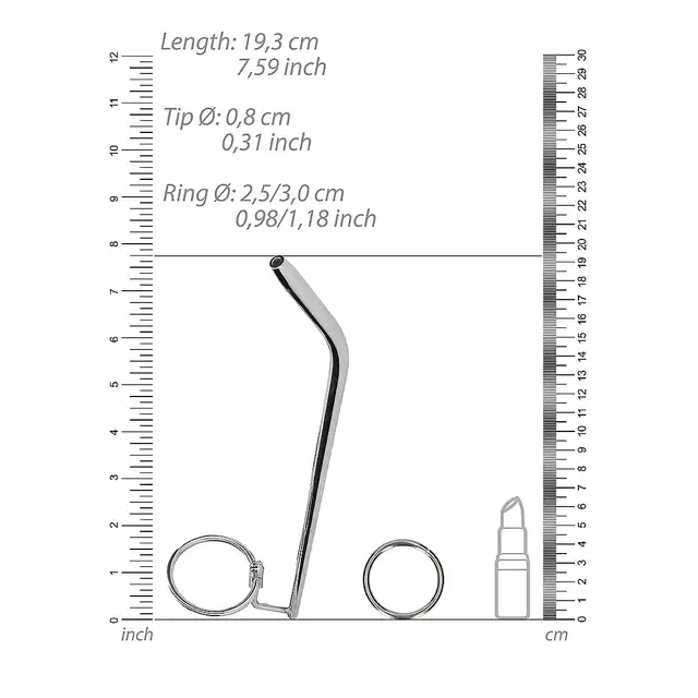 Ouch! - Urethal Sounding Metal Dilator Stick. Metalowy zakrzywiany dilator z ringiem. Bardziej zaawansowana forma stymulacji. 
