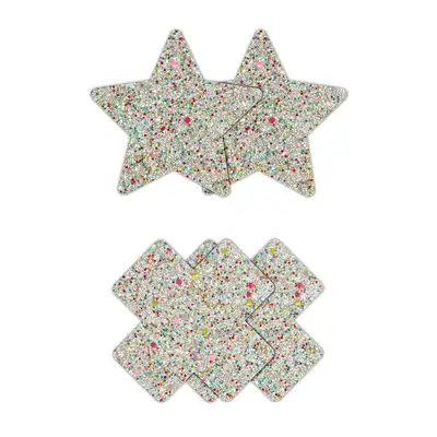 Pretty Pasties - Star And Cross Glow In Dark. Dwie pary naklejek na sutki w dwóch kształtach, nasutniki świecące w ciemności