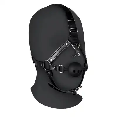 Ouch! - Head Harness with Breathable Ball Gag - harness na głowę z oddychającym kneblem i hakiem na nos
