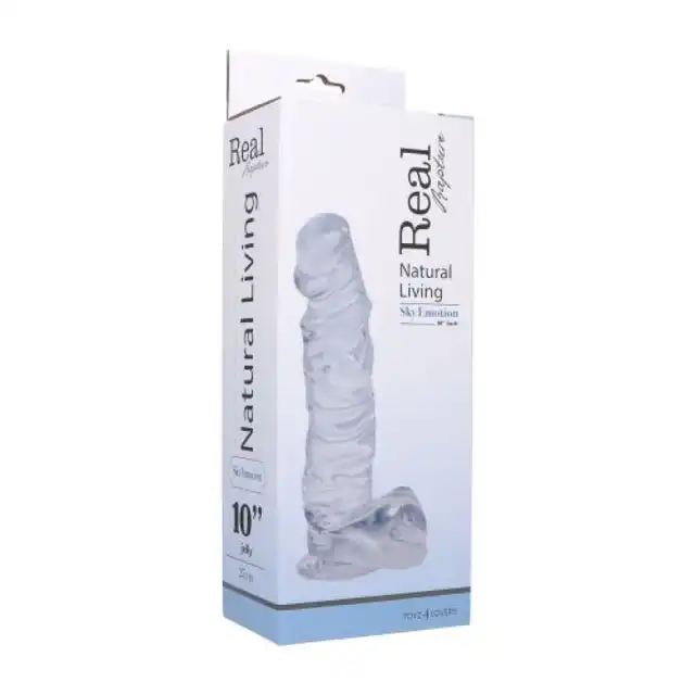 Real Rapture - Dildo Clear Emotion Small - realistyczne dildo z przyssawką i jądrami. Przezroczyste