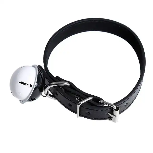 Oproducts - Collar with Bell PU-Leather. Czarna obroża z ekoskóry z intrygującym dzwoneczkiem. 