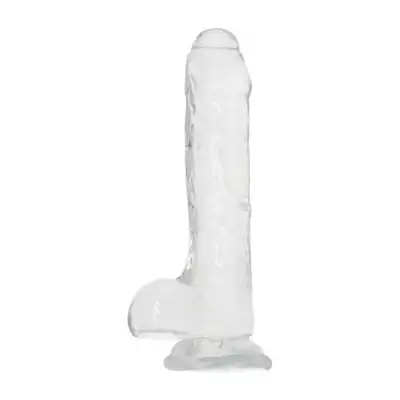 Real Rapture - Dildo Clear Flavour Medium 2 - realistyczne dildo z przyssawką i jądrami. Przezroczyste