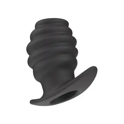 Extreme - Wtyczka Invader Open Plug Large. Wykonany z czarnego silikonu tunel analny o żebrowanej teksturze. 5 cm średnicy zewnętrznej. 