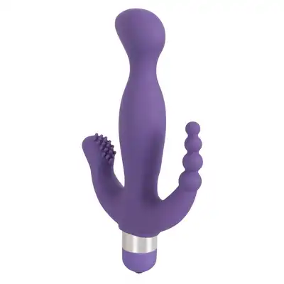 You2Toys - 3 Pointer Purple. Wszechstronny fioletowy wibrator z zakrzywioną końcówką, stymulatorem łechtaczki i stymulatorem odbytu, oferuje 5 trybów wibracji