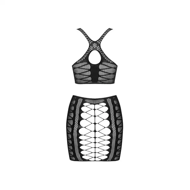 Obsessive - K102 top i spódnica S/M/L. Seksowny i zjawiskowy czarny komplet bodystockingowy. 