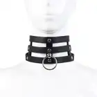 Oproducts - Tripple O-Ring Strap Collar PU-Leather. Potrójna, elegancka, czarna obroża choker z ekoskóry. 