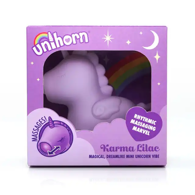 Unihorn - Karma Vibrator Lilac. Uroczy, fioletowy stymulator łechtaczki w kształcie jednorożca z trybami pulsacji i wibracji. Niech dzieje się magia!