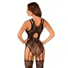 Obsessive - F239 Bodystocking S/M/L. Wyjątkowy bodystocking o kroju body z otwartym krokiem w połączeniu z pończochami, romantyczny kwiatowy wzór