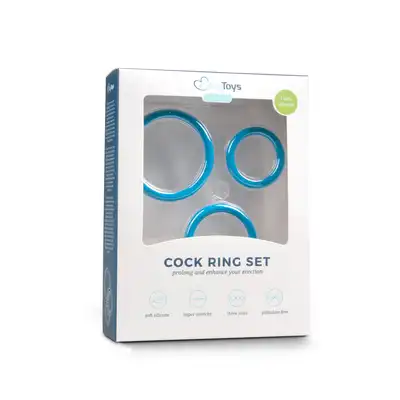 Easy Toys - Silicone Cock Ring 3 Piece Set Blue. Zestaw trzech niebieskich silikonowych ringów erekcyjnych, wydłużenie stosunku i wzmocnienie erekcji