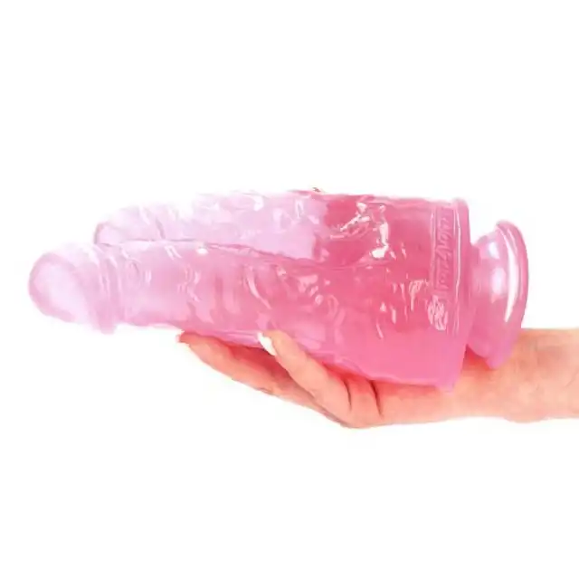 Toyz4Lovers - Romolo and Remo Double. Podójne, realistyczne, przejrzyste różowe dildo z przyssawką. 21 cm długości, 5 cm średnicy