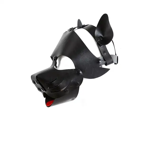 Oproducts - Puppy Mask PU-Leather. Czarna maska psa z ekoskóry. Wysokiej jakości detale