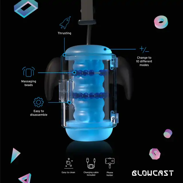 Blowcast - Wingman Plus Automatic Masturbator. Niesamowity masturbator męski z masującymi koralikami oraz uchwytem na telefon. Nowy wymiar doznań