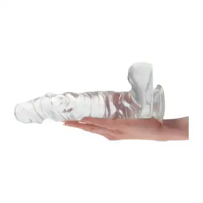 Real Rapture - Dildo Clear Emotion Small - realistyczne dildo z przyssawką i jądrami. Przezroczyste