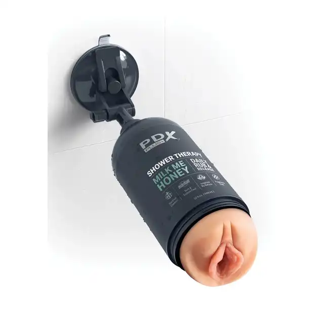 PDX - Shower Therapy Milk Me Honey. Realistyczny masturbator incognito w formie butelki szamponu. Możliwość dodania wibracji lub przyssawki pod prysznic