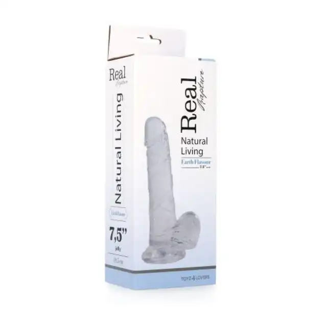 Real Rapture - Dildo Clear Flavour Large - realistyczne, duże dildo z przyssawką i jądrami. Przezroczyste