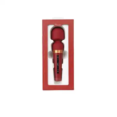 Viotec - Titan Gold &amp; Wine Red. Luksusowy wibrator typu magiczna różdżka w elegancki odcieniu wina oraz złota. Towarzysz ekskluzywnej rozkoszy. 