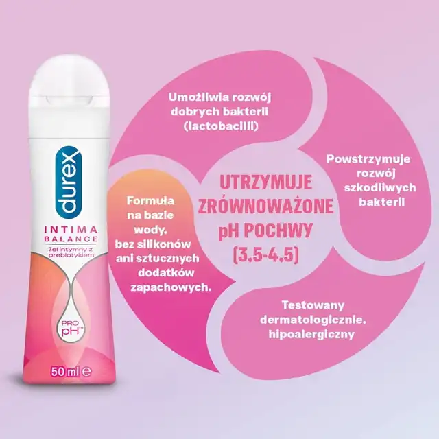Durex - Intima Balance 50ml. Nawilżający lubrykant na bazie wody, żel intymny z prebiotykiem wspomagający pH i suchość pochwy
