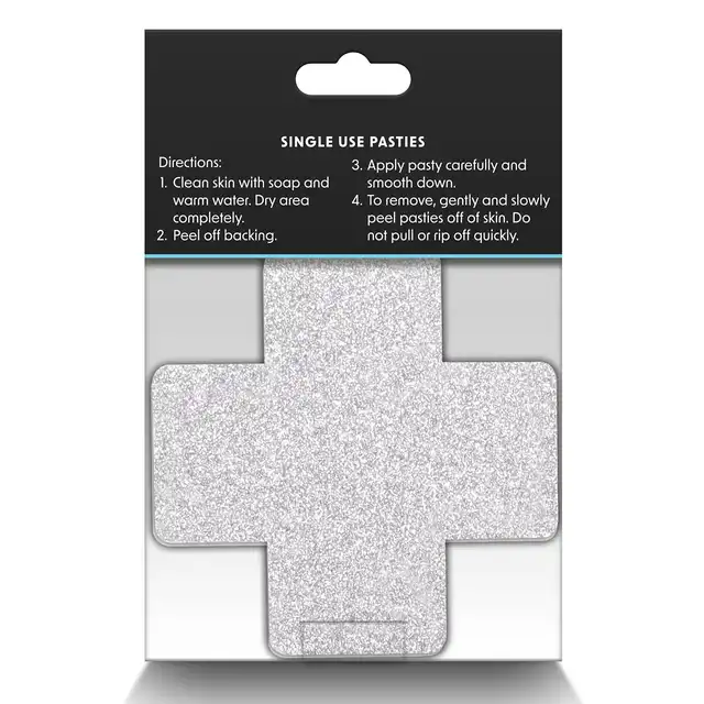 Pretty Pasties - Glitter Cross Red &amp; Silver. Dwie pary naklejek na sutki w kształcie krzyżyków, czerwone i srebrne nasutniki z brokatem