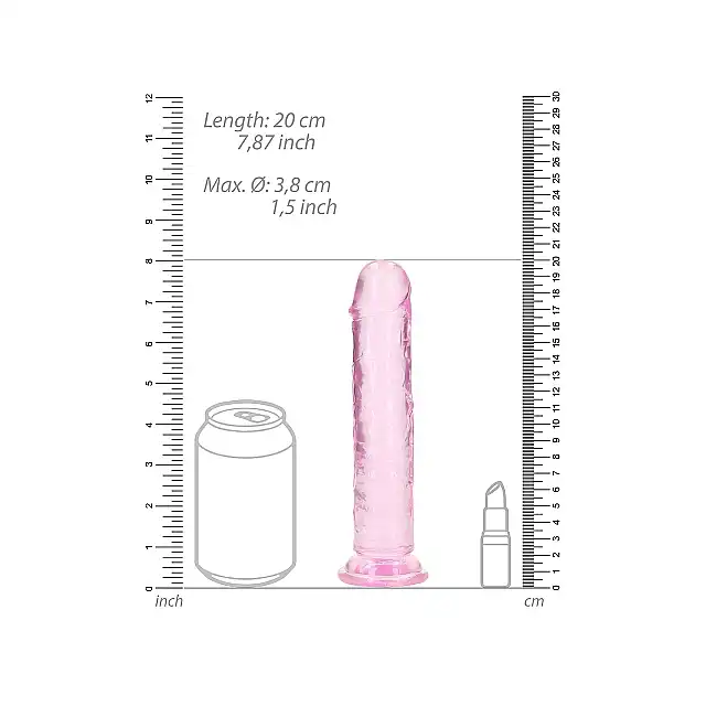 RealRock - Crystal Clear 7" Pink. Realistyczne dildo z przyssawką w podstawie, przezroczysty materiał o delikatnym różowym zabarwieniu