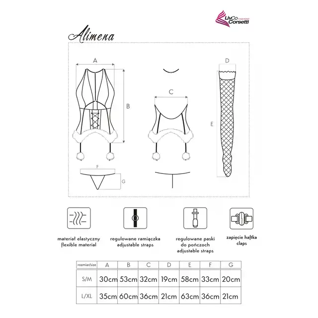 Livia Corsetti Collection - Alimena L/XL. Świąteczny gorset pani Mikołajki, czerwona koronka i puchate zdobienia w komplecie z czapeczką i pończochami