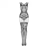Obsessive - F239 Bodystocking S/M/L. Wyjątkowy bodystocking o kroju body z otwartym krokiem w połączeniu z pończochami, romantyczny kwiatowy wzór