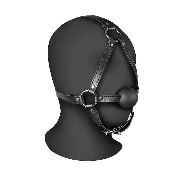 Ouch! - Head Harness with Solid Ball Gag - harness na głowę z gagiem. Idealne dopasowanie za pomocą pasków