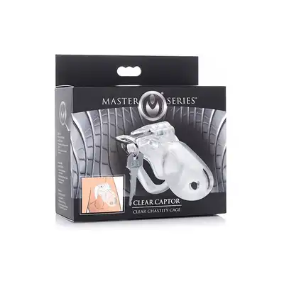 Master Series - Clear Captor Chastity Cage with Keys - Large. Lekka, przeźroczysta klatka na penisa z plastiku. Przewiewna i higieniczna, z regulacją rozmiaru