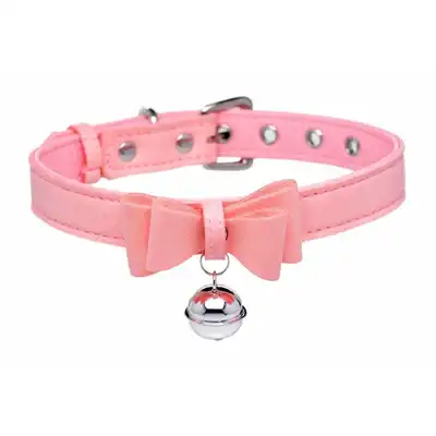 Master Series - Golden Kitty Collar With Cat Bell. Różowa, efektowna obroża dla kociaka, ozdobna kokardka i dzwonek, srebrne wykończenie