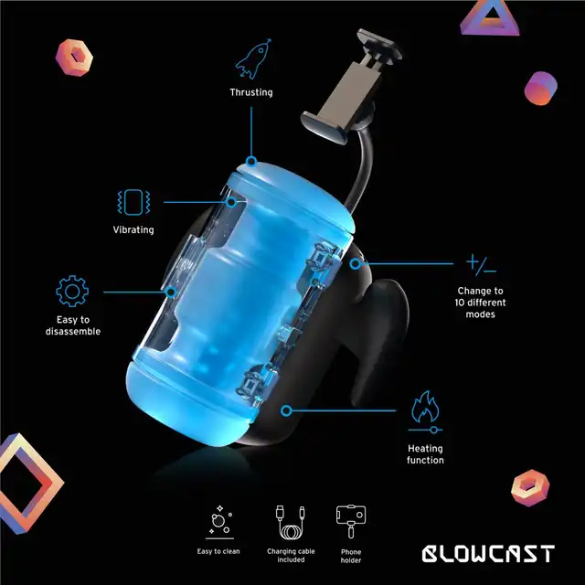 Blowcast - Wingman Pro Automatic Masturbator. Nowoczesny, automatyczny masturbator z funkcją podgrzewania i uchwytem na telefon