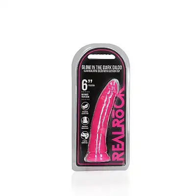 RealRock - Slim Dildo 6" Pink. Realistyczne dildo o zmniejszonej średnicy z przyssawką w podstawie, różowy nieporowaty materiał