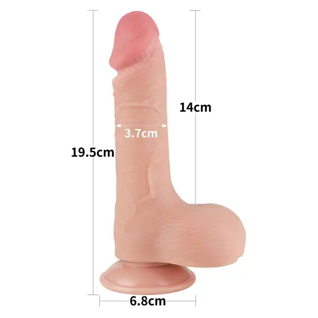 LoveToy - Sliding Skin Dual Layer Dong 7.5`. Dildo o podwójnej gęstości, z ruchomą skórą imitującą realnego członka, członek z mocną przyssawką