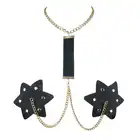 JGF Lingerie - Nipple Covers Black Star. Zmysłowe, eleganckie nasutniki czarne gwiazdy ze złotym łańcuszkiem i odpinaną obrożą