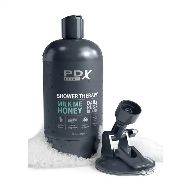 PDX - Shower Therapy Milk Me Honey. Realistyczny masturbator incognito w formie butelki szamponu. Możliwość dodania wibracji lub przyssawki pod prysznic