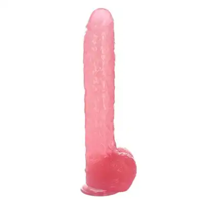 Toyz4Lovers – Golia Transparent Pink. Duże, teksturowane, przejrzyste różowe dildo z przyssawką. 42 cm długości, 2 cm średnicy