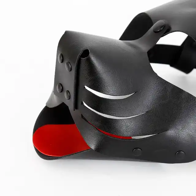 Oproducts - Puppy Mask PU-Leather. Czarna maska psa z ekoskóry. Wysokiej jakości detale