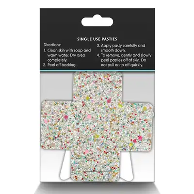 Pretty Pasties - Star And Cross Glow In Dark. Dwie pary naklejek na sutki w dwóch kształtach, nasutniki świecące w ciemności
