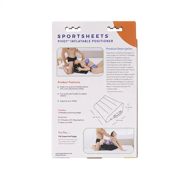 Sportsheets - Pivot Inflatable Positioner. Dmuchana poduszka do sypialni, antypoślizgowa, wygodna i komfortowa poduszka pozycjonująca z aksamitnym wykończeniem