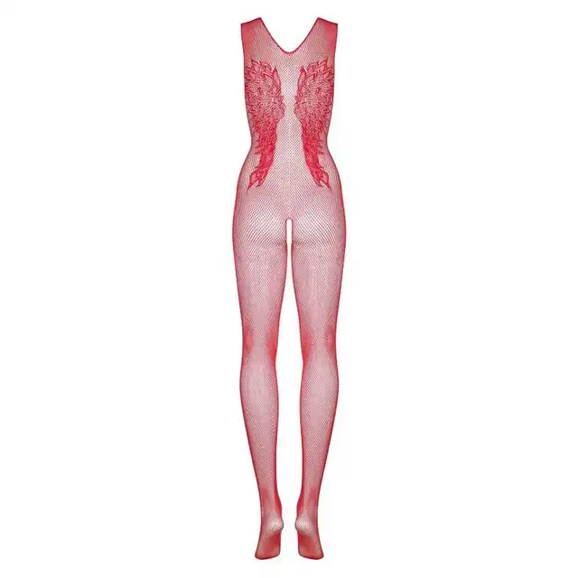 Obsessive - N112 bodystocking Red XL/XXL. Drapieżny, czerwony bodystocking z motywem skrzydeł, przygotuj się na eksplozję miłości i zabawę pełną pikantnych chwil