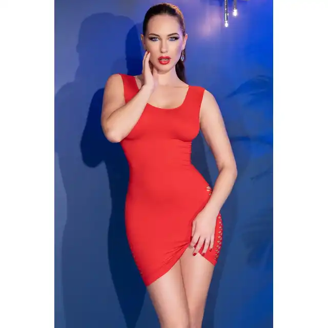 Chilirose - Red Seamless Minidress S/M - czerwona mini z seksownymi rozcięciami. Noś jak chcesz!