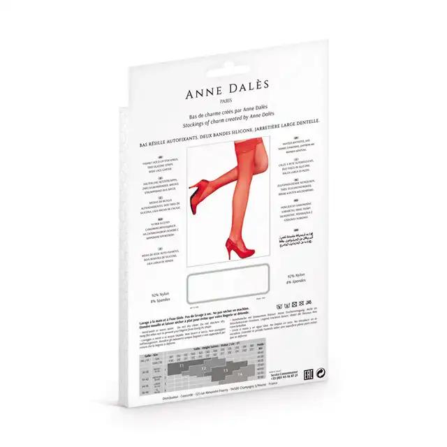 Anne Dales Paris - Camilla Stockings Red T2 - samonośne, czerwone pończochy w formie fishnet