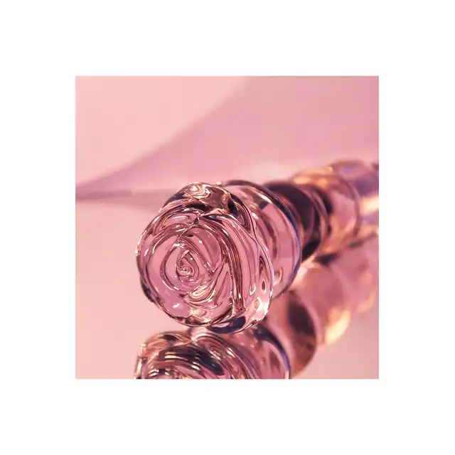 Glaze Glass - Rosebud Beaded Plug 14 cm. Różowy, szklany korek analny ze żłobieniami i elegancką różyczką. Jakość premium. 