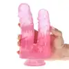 Toyz4Lovers - Caino and Abele Double Dildo. Podwójne, przejrzyste dildo z mocną przyssawką i teksturowaną powierzchnią. 17,5 cm długości, 4 cm średnicy
