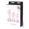 Glaze Glass - Rosebud Anal Training Set. Zestaw treningowy różowych, szklanych plugów analnych z ozdobnymi różami 